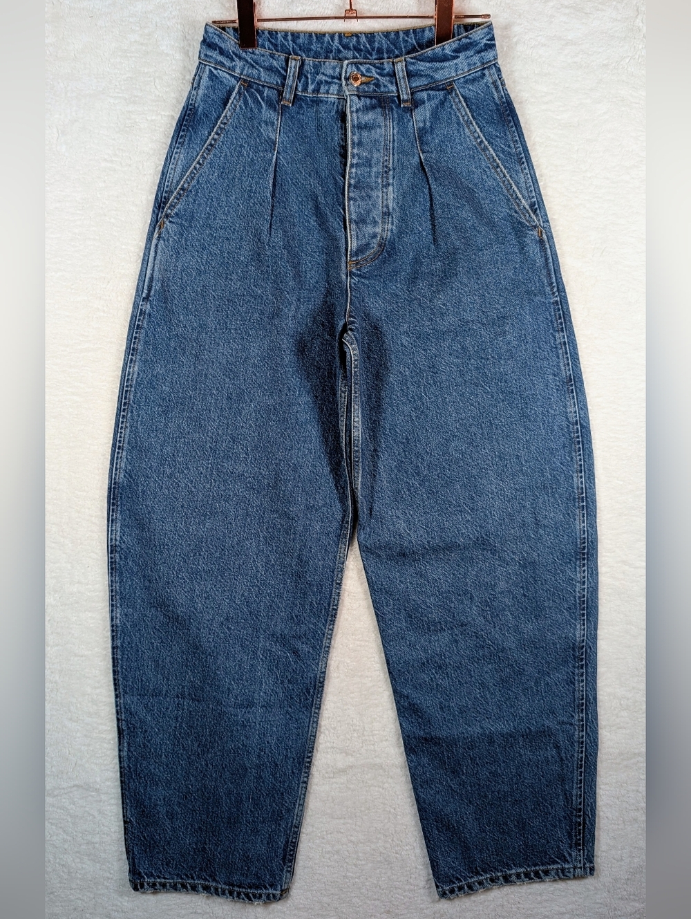 99-Zara‎ Barrel Relaxed Fit Blue Denim Jeans No Stretch